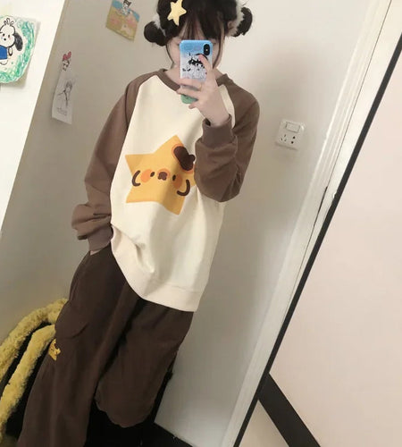 Japanese Hoodies Women Clothing Contrast Color Long Sleeve Casual Fashion Oversized Tops Ropa Mujer Print Cute Y2k Sweatshirts