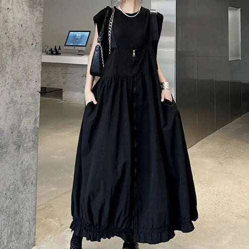Load image into Gallery viewer, Women Green Pleated Pocket Big Size Strap Dress New Square Collar Sleeveless Fashion Tide Spring Autumn 2025 1DH6067
