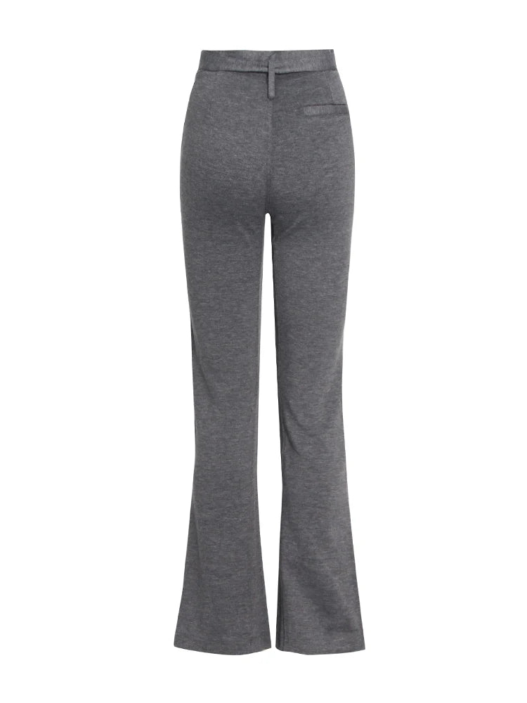 Solid Spliced Belt Full Length Trousers For Women High Waist Patchwork Pockets Side Split Casual Flare Pants Female