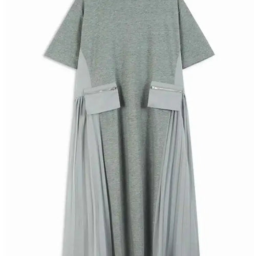 Load image into Gallery viewer, Women Black Pocket Pleated Big Size Midi Casual Dress New Round Neck Short Sleeve Fashion Tide Spring Summer 2025 1DJ0137
