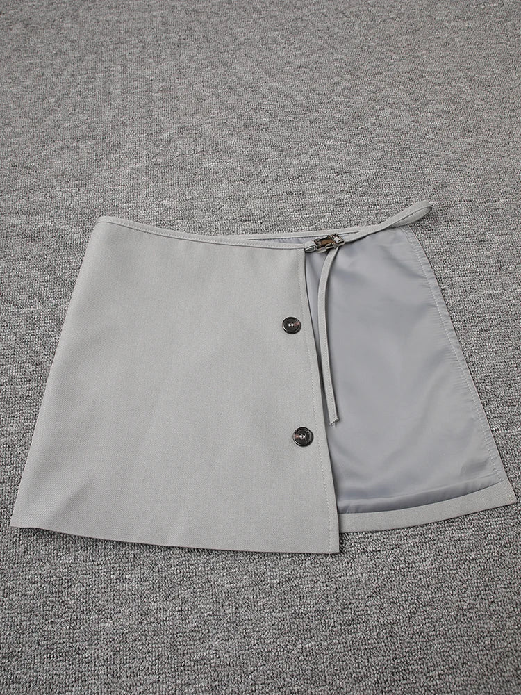 Women Gray Irregular Spliced Big Size Elegant Blazer New Lapel Long Sleeve Jacket Fashion Tide Spring Autumn 2025 7AB8229