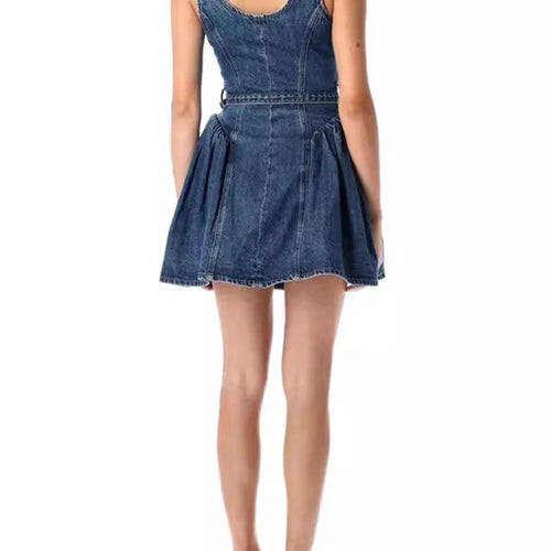 Load image into Gallery viewer, Solid Spliced Button Chic Dresses For Women Square Neck Sleeveless High Waist Temperament Slimming Dress Female New
