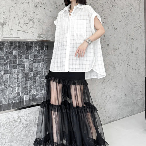 Load image into Gallery viewer, Women White Pocket Tassels Perspective Big Size Blouse New Lapel Short Sleeve Shirt Fashion Spring Summer 2025 1DJ1680

