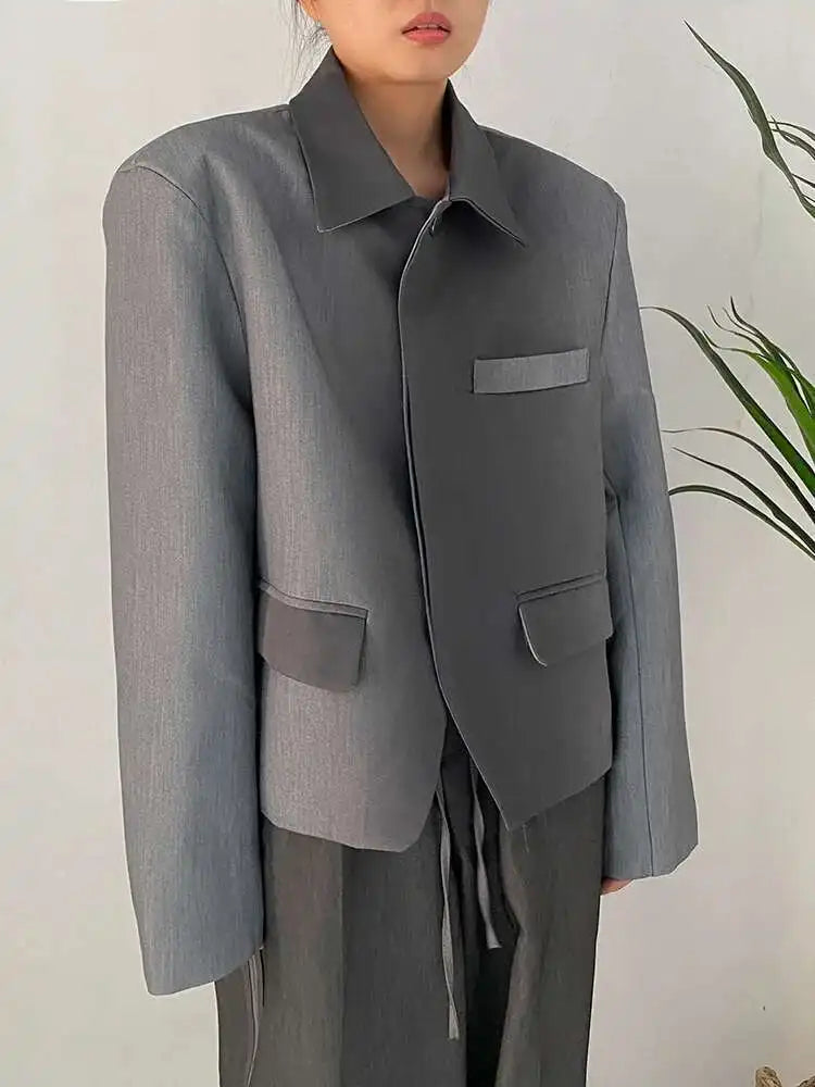 Women Gray Gradual Color Big Size Blazer New Lapel Long Sleeve Loose Fit Jacket Fashion Tide Spring Autumn 2025 1DF1534