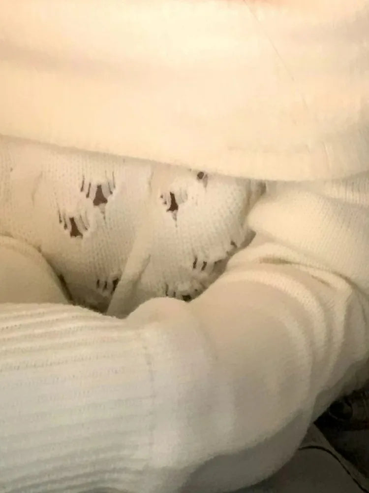 Y2k Aesthetic Solid Sexy Off Shoulder Pullover Women Vintage Harajuku Hole Knitted Jumper Fairy Grunge Slim Fit Crop Sweater