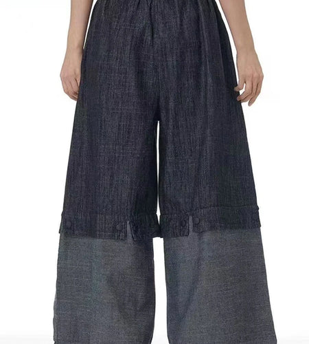 High Waist Balck Fold Tassels Color-block Denim Wide Leg Jeans New Women Trousers Fashion Tide Spring Autumn 2025 1DJ0462