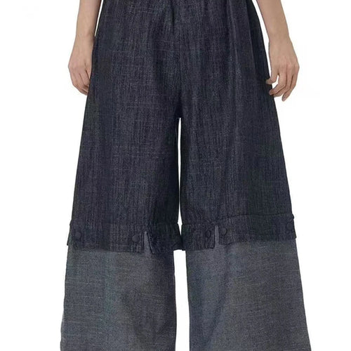 Load image into Gallery viewer, High Waist Balck Fold Tassels Color-block Denim Wide Leg Jeans New Women Trousers Fashion Tide Spring Autumn 2025 1DJ0462
