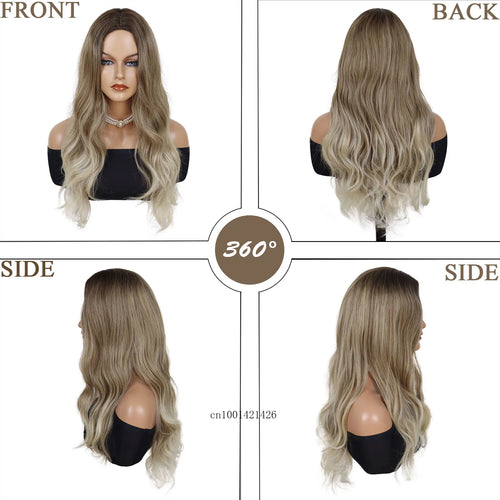 Load image into Gallery viewer, Synthetic Long Wavy Wigs for White Women Hairstyles One Size Brown Ombre Blonde Wig with Side Bangs Casual Hair Replacement
