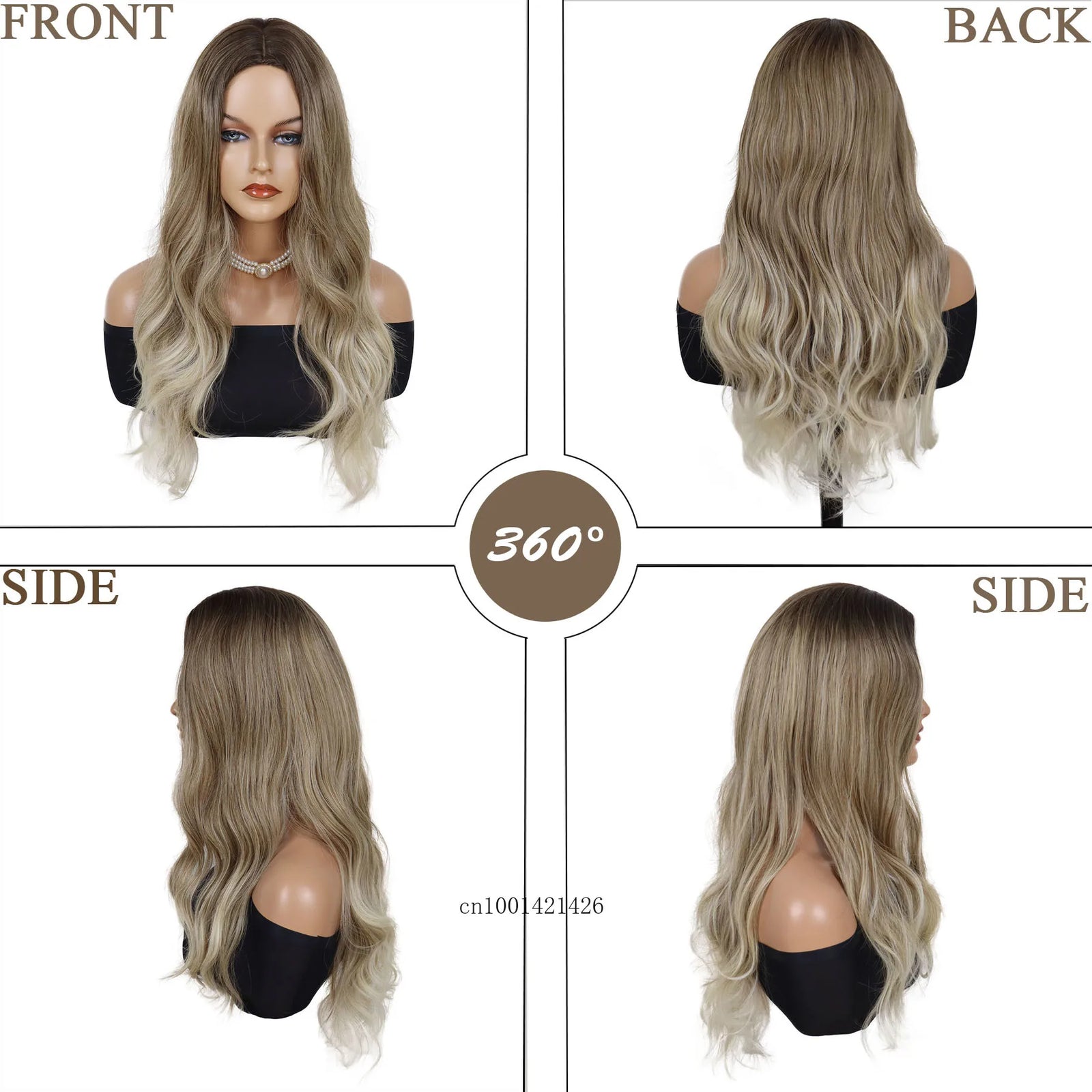 Synthetic Long Wavy Wigs for White Women Hairstyles One Size Brown Ombre Blonde Wig with Side Bangs Casual Hair Replacement