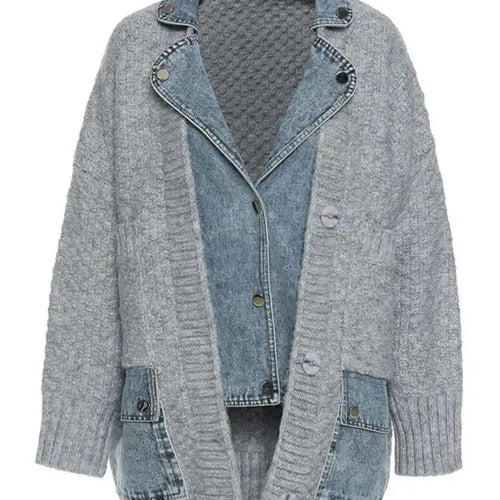 Load image into Gallery viewer, Gray Denim Irregular Big Size Knitting Cardigan Sweater Lapel Long Sleeve Women New Fashion Autumn Winter 2025 1DH5636
