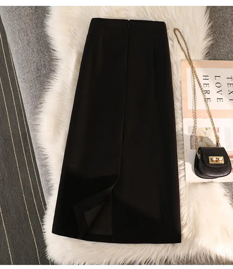 High Waist Zipper Back Split Suit Skirt For Women Spring Autumn 2023 New Solid Pencil Skirts Office Ladies Casual Straight Skirt