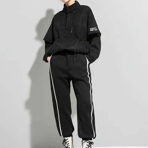 Load image into Gallery viewer, High Elastic Waist Black Drawstring Topstitched Pants New Loose Fit Trousers Women Fashion Tide Spring Autumn 2025 1DF4695
