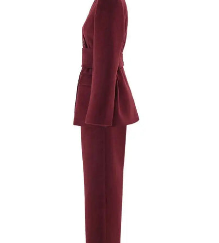 Big Size Red Blazer Wide Leg Pants Two Piece Suit New V-Neck Long Sleeve Women Fashion Tide Spring Autumn 2025 LM0110803