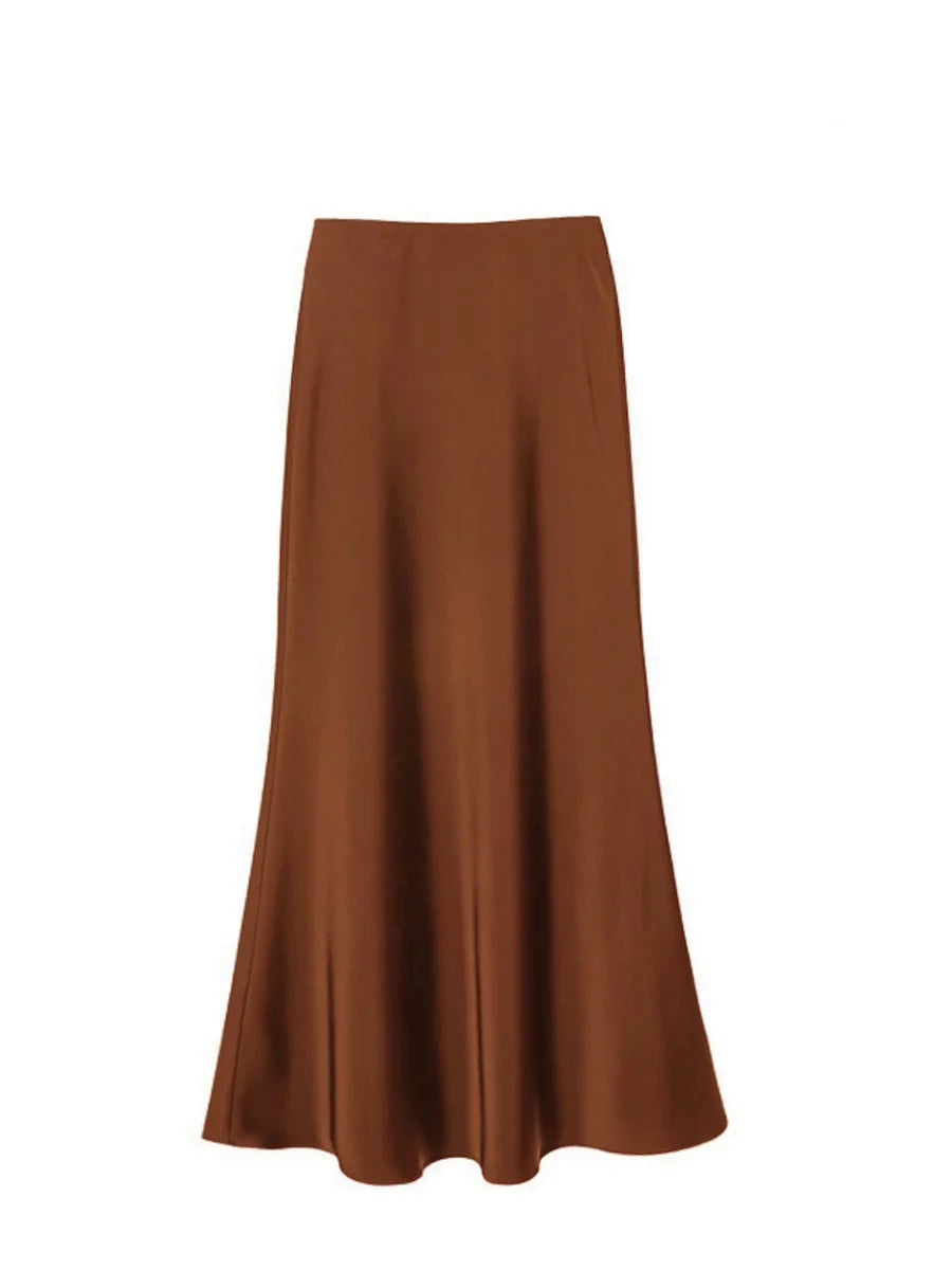 Fashion High Waist Slimming Medium To Long Satin Silk Half Skirt For Women 2024 Summer New Hip Hugging Slimming Skirt