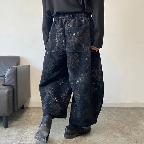 Load image into Gallery viewer, Jacquard Embroidery Men&#39;s Wide Leg Pants Elastic Waist Large Pocket Male Casual Trousers Thickened Chic Spring 9C4091
