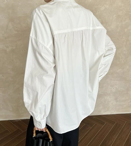 Women White Elegant Big Size Blouse New Stand Collar Long Lantern Sleeve Shirt Fashion Tide Spring Autumn 2025 1DH9280