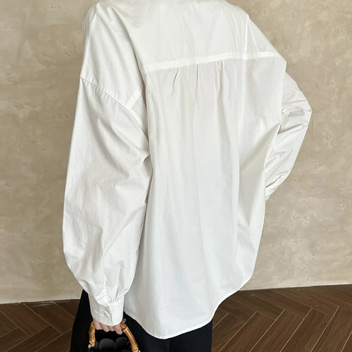 Load image into Gallery viewer, Women White Elegant Big Size Blouse New Stand Collar Long Lantern Sleeve Shirt Fashion Tide Spring Autumn 2025 1DH9280
