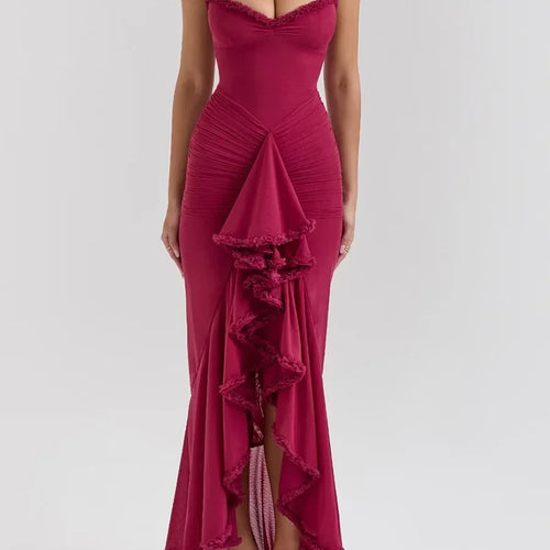 Load image into Gallery viewer, Irregular Mesh Party Dresses 2024 New Arrivals Spaghetti Strap Bodycon Dress Fashion Ruched Long Dress Women
