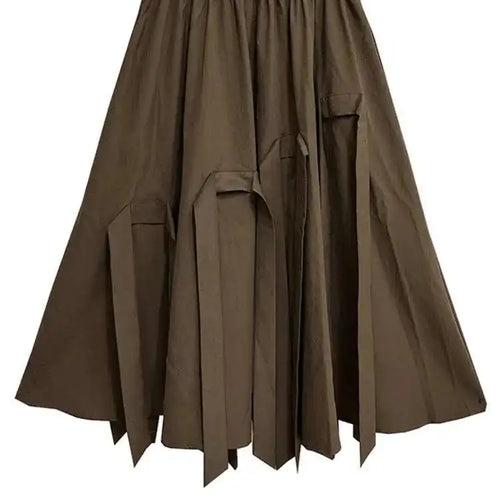 Load image into Gallery viewer, High Elastic Waist Coffee Ribbons Tassels A-line Half-body Skirt Women Fashion Tide New Spring Autumn 2025  1DH9213
