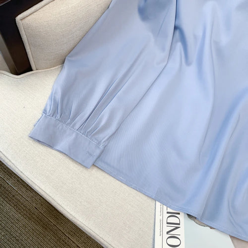 Load image into Gallery viewer, Spring Blue Versatile Blouse White Fashion Women Elegant Tops Casual Ladies Beige Long Sleeve Single Breasted Shirt Popular Chic
