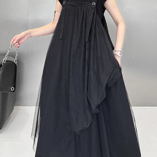 Load image into Gallery viewer, Women Black Irregular Mesh Big Size Strap Dress New Square Collar Sleeveless Fashion Tide Spring Autumn 2025 1DJ1413
