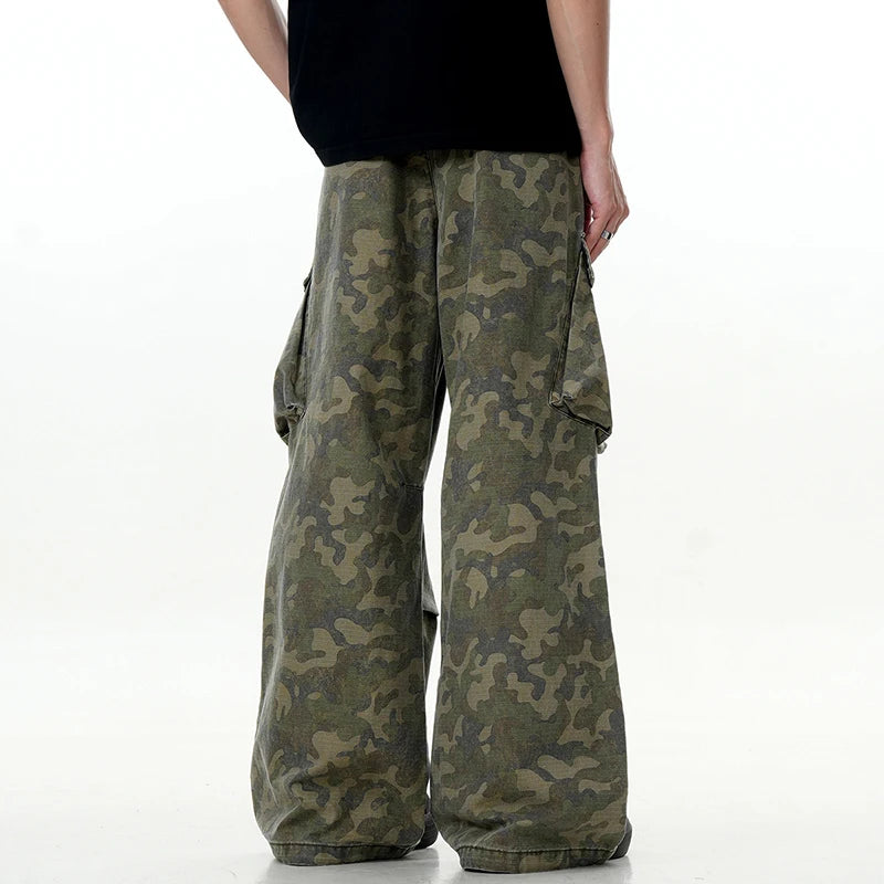 Men's Cargo Pants New American Style Loose Trendy Multi Pockets Straight Wide Leg Casual Male Summer Trousers 9W1731