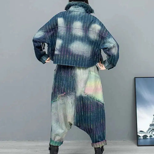 Load image into Gallery viewer, Big Size Denim Jacket Wide Leg Pants Two Piece Suit New Lapel Long Sleeve Women Fashion Tide Spring Autumn 2025 1DH6431
