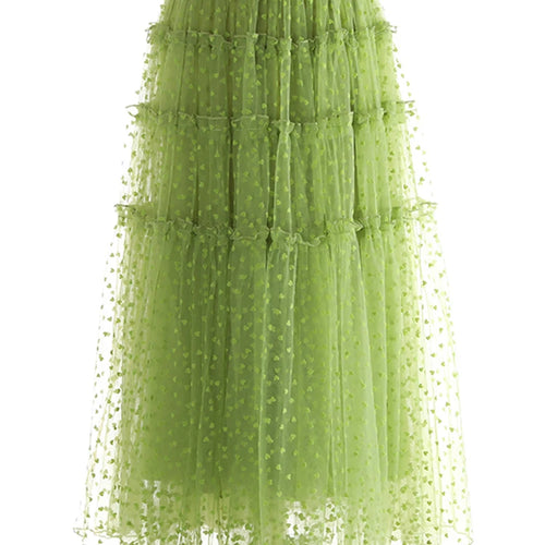 Load image into Gallery viewer, High Elastic Waist Green Dot Mesh Elegant Ball Gown Half-body Skirt Women Fashion Tide New Spring Autumn 2025 1DJ1173
