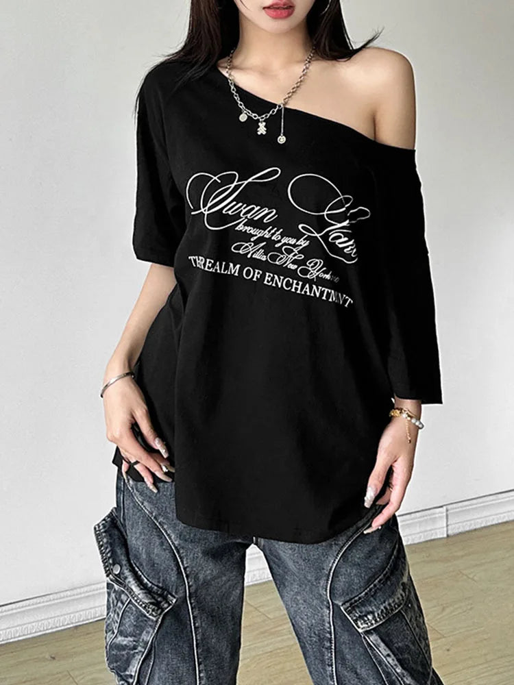 Casual Relax Woman T-shirt Letter 2025 Women Hot New Versatile Street Atmosphere Style Fashionable Chick Summertime Tops