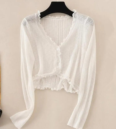 2025 Sping Summer New Women's Solid Fashion V-neck Long Sleeve Cardigan Knitted Tops Single Breasted Sun Protection Clothes Chic