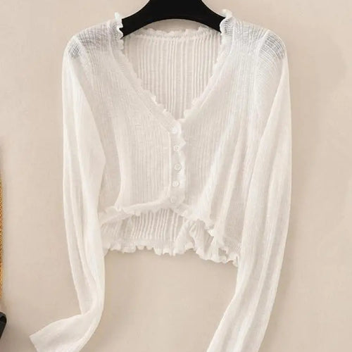 Load image into Gallery viewer, 2025 Sping Summer New Women's Solid Fashion V-neck Long Sleeve Cardigan Knitted Tops Single Breasted Sun Protection Clothes Chic
