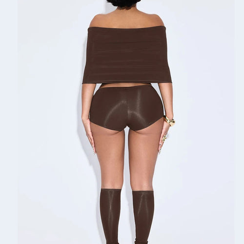 Load image into Gallery viewer, Fashion Hipster 3 Piece Set Women Slash Neck Mid Sleeve Crop Tops+Shorts+Foot Cover Simple Summer Matching Streetwear
