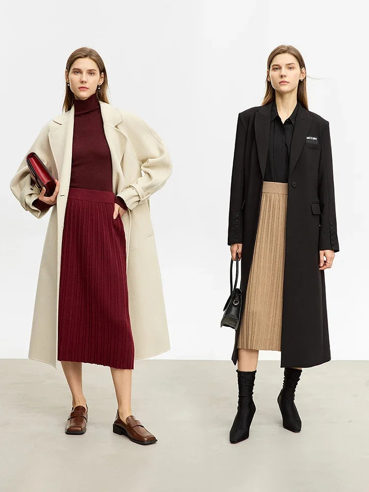 Minimalist Skirts for Women 2025 Winter New Christmas Warm Commuter Basics Pleated Knit Loose A-Line Solid Skirt 12323177