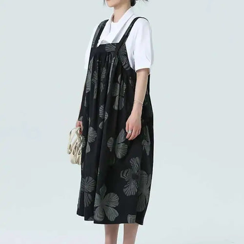 Load image into Gallery viewer, Women Black Pattern Printed Big Size Strap Dress New Square Collar Sleeveless Fashion Tide Spring Autumn 2025 1DH4956

