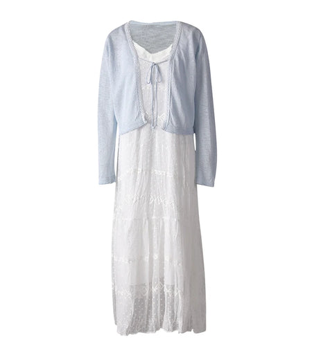 Women White Lace Jacquard Elegant Long Spaghetti Strap Dress New V-Neck Sleeveless Fashion Tide Spring Summer 2025 CPG3081