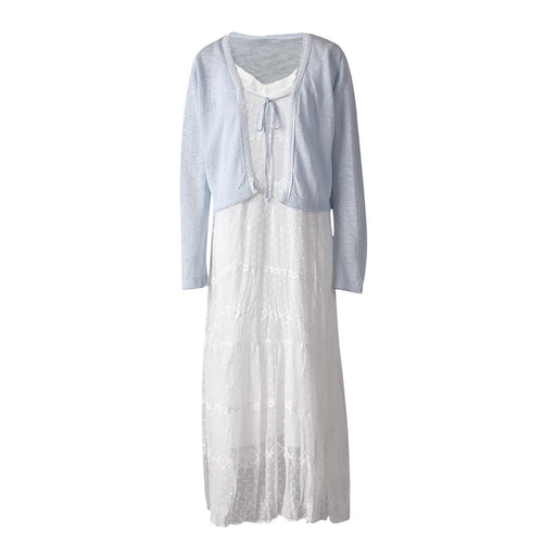 Load image into Gallery viewer, Women White Lace Jacquard Elegant Long Spaghetti Strap Dress New V-Neck Sleeveless Fashion Tide Spring Summer 2025 CPG3081
