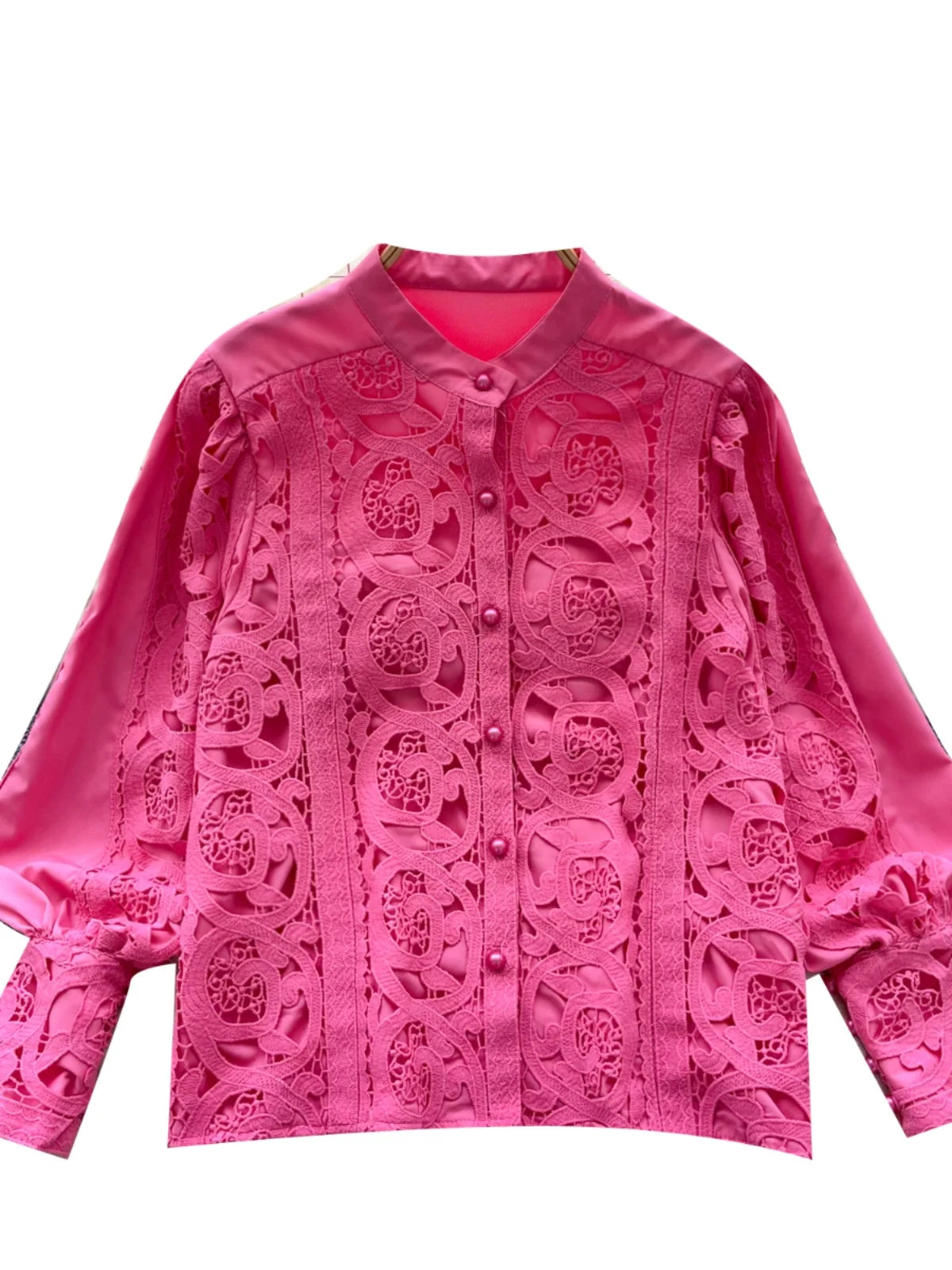 French Women Solid Lace Single Breasted Shirt 2024 Spring Autumn Vintage Ladies Long Sleeve Festival Blouses Fashion Tops Simple