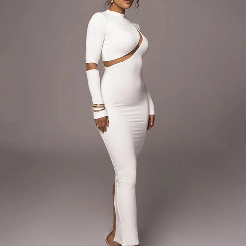 Load image into Gallery viewer, Women's Split Long Sleeve Midi Dress, Sexy Hollow Out, Split, Irregular, Irregular, Party, Club, Evening
