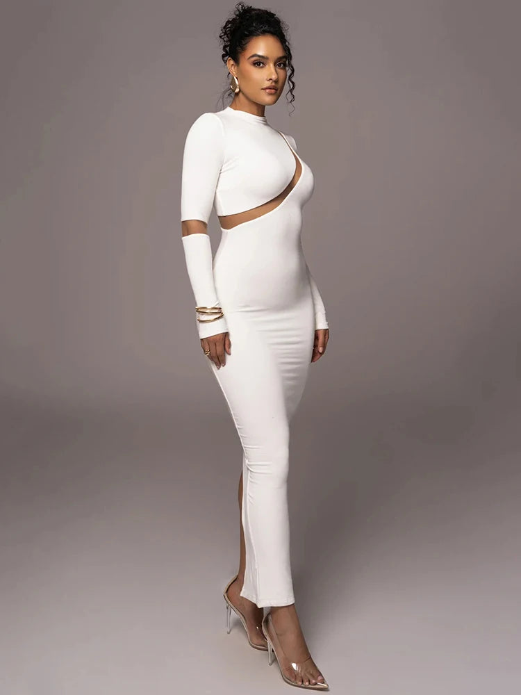 Women's Split Long Sleeve Midi Dress, Sexy Hollow Out, Split, Irregular, Irregular, Party, Club, Evening