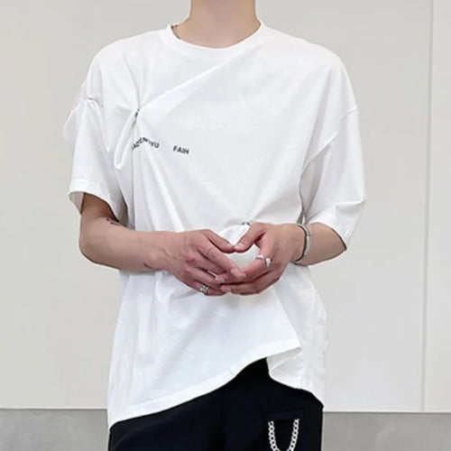 Load image into Gallery viewer, Trend Male T-shirts Letter Painting Round Neck Tops Short Sleeve Button Solid Color Male Clothing Simple Summer 9C6367
