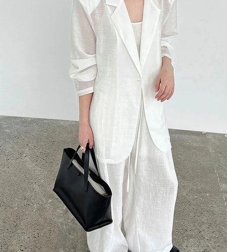 Women White Brief Elegant Thin Big Size Casual Blazer New Lapel Long Sleeve Jacket Fashion Tide Spring Autumn 2025 1DJ1086