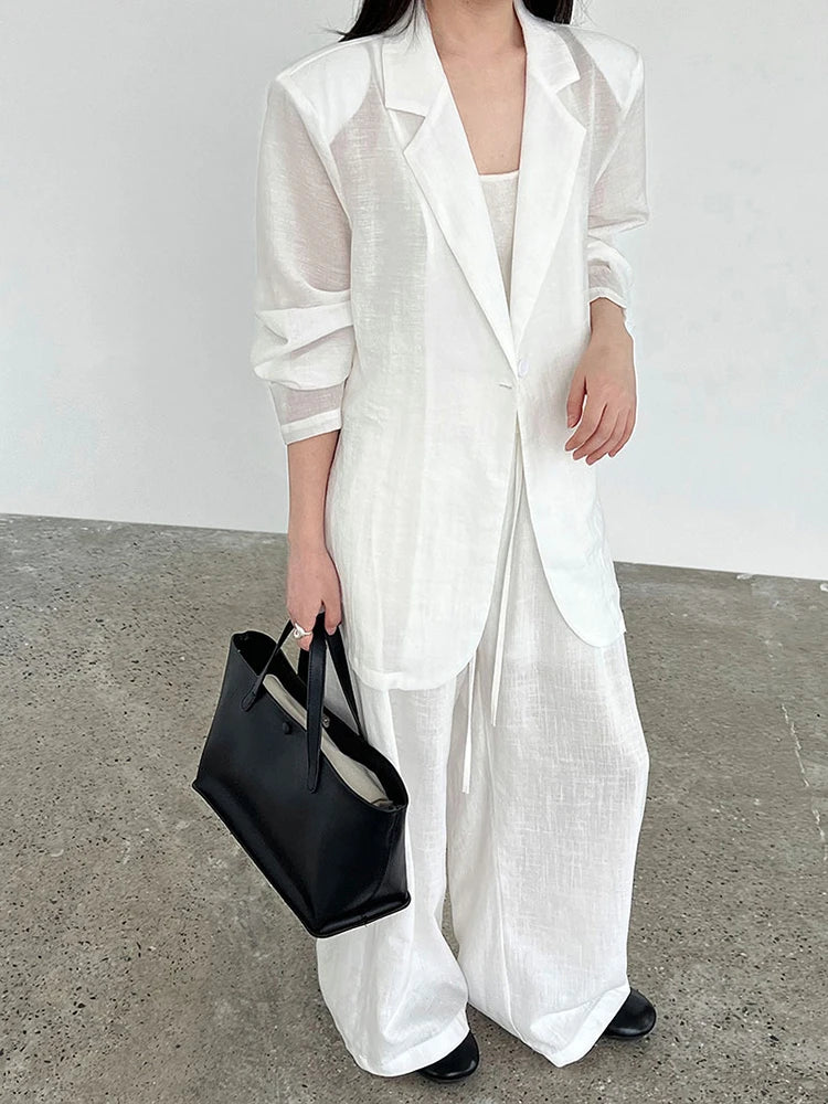 Women White Brief Elegant Thin Big Size Casual Blazer New Lapel Long Sleeve Jacket Fashion Tide Spring Autumn 2025 1DJ1086