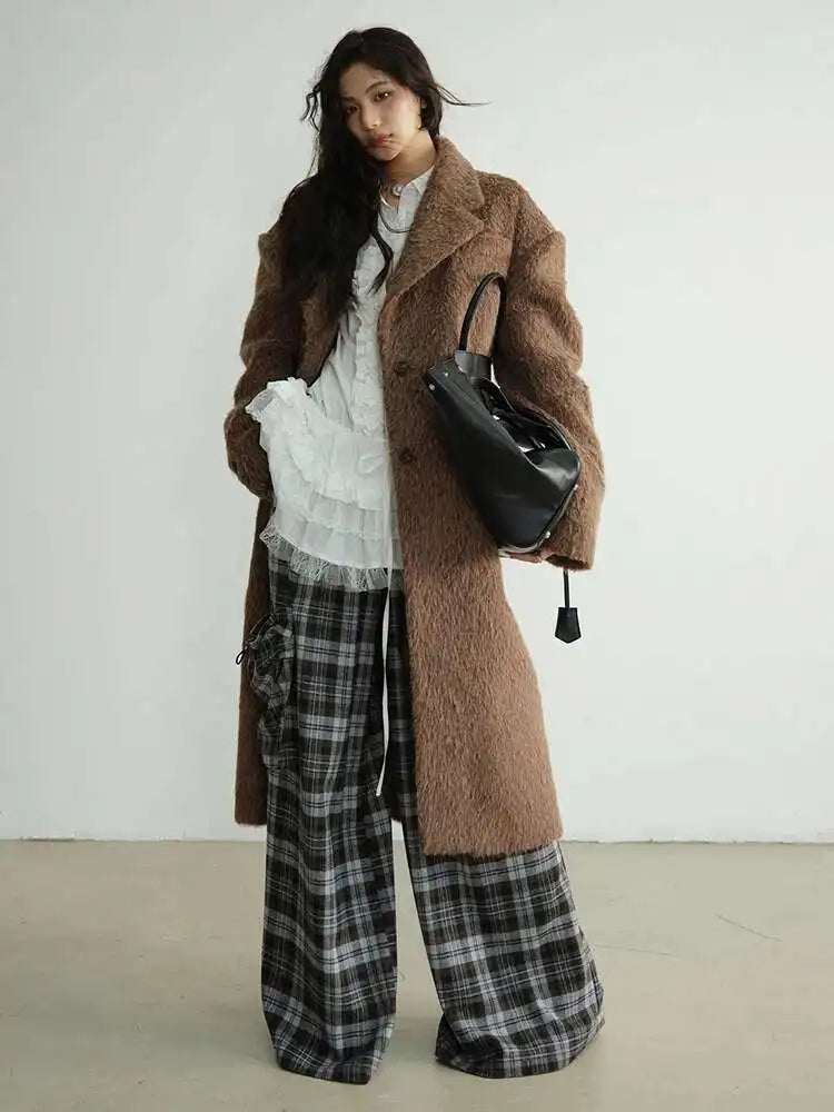 High Elastic Waist Gray Plaid Big Pocket Long Casual Pants New Trousers Women Fashion Tide Spring Autumn 2025 1DH8256