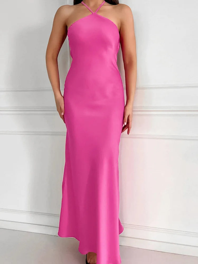 Sexy Backless Hanging Collar Dress For Women 2024 Summer New 2024 Sleeveless Fishtail Dress Holiday Party Evening Dress