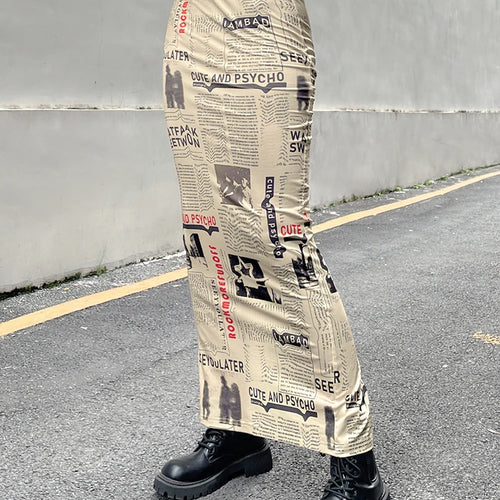 Load image into Gallery viewer, Vintage Newspaper Letter Print High Waist Long Skirt Women Distressed Harajuku Slim Pencil Skirts Aesthetic Y2K Chic
