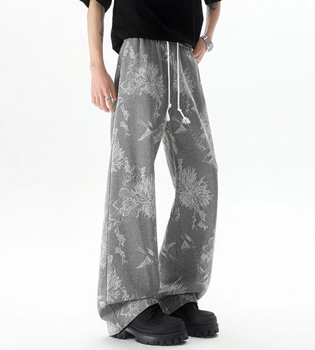 Men's Jeans New Summer New Korean Tide Flower Printed Design Loose Personalized Trendy Male Elastic Waist Trousers 9W1643