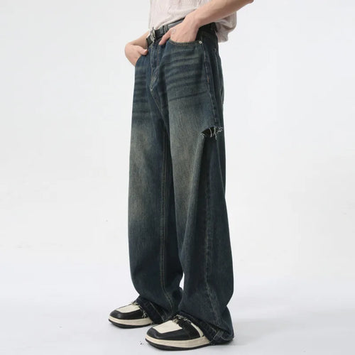 Load image into Gallery viewer, Fashion Loose Men&#39;s Straight Pants American Style Casual Hole Worn-out Design Wide Leg Jeans Summer Trend 9C6153
