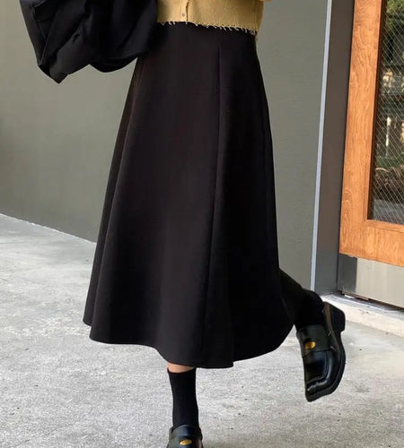 Black Woolen Long Skirt Women Autumn Winter Brown Vintage Elegant Female A Line High Waist Red Umbrella Skirt Thick Fashion