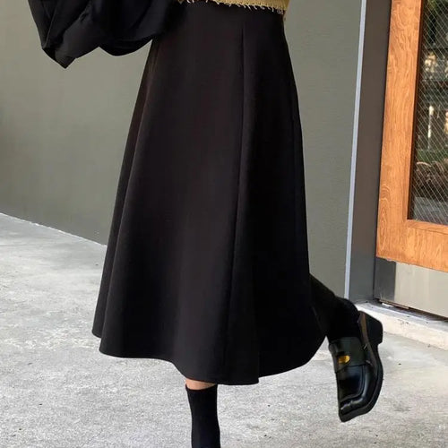 Load image into Gallery viewer, Black Woolen Long Skirt Women Autumn Winter Brown Vintage Elegant Female A Line High Waist Red Umbrella Skirt Thick Fashion
