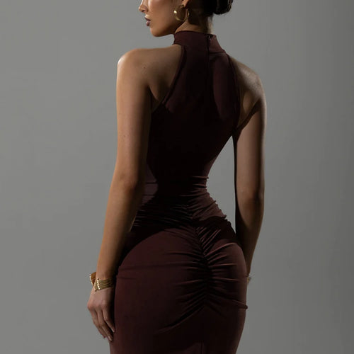 Load image into Gallery viewer, Halter Ruched Sleeveless Sexy Maxi Dress Women Gown Fashion Slim High Waist Evening Club Party Split Long Dress
